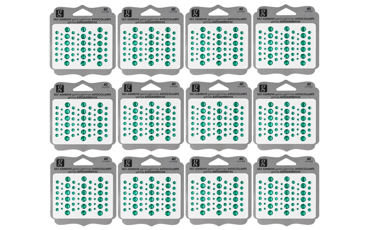 Hampton Art Studio G Adhesive Bling Green 12 Piece, Self-Adhesive Dimensional Gems in 3 Sizes, Craft Rhinestones for Scrapbooking Cards DIY Projects